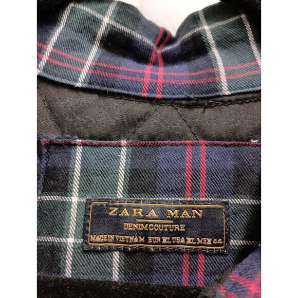 Zara Mens Flannel Utility Jacket Shacket XL Green Plaid Quilted Liner Grunge - Picture 4 of 8